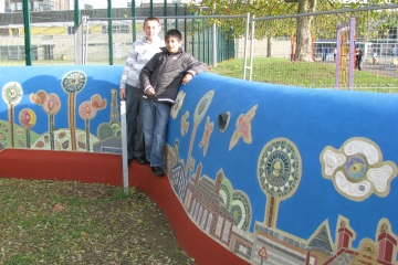 Community art bench by local residents, London