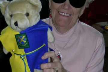 Member of disability support group with FFF teddy