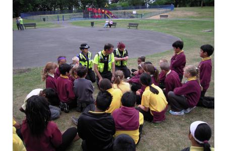 Children learning about safety in the park